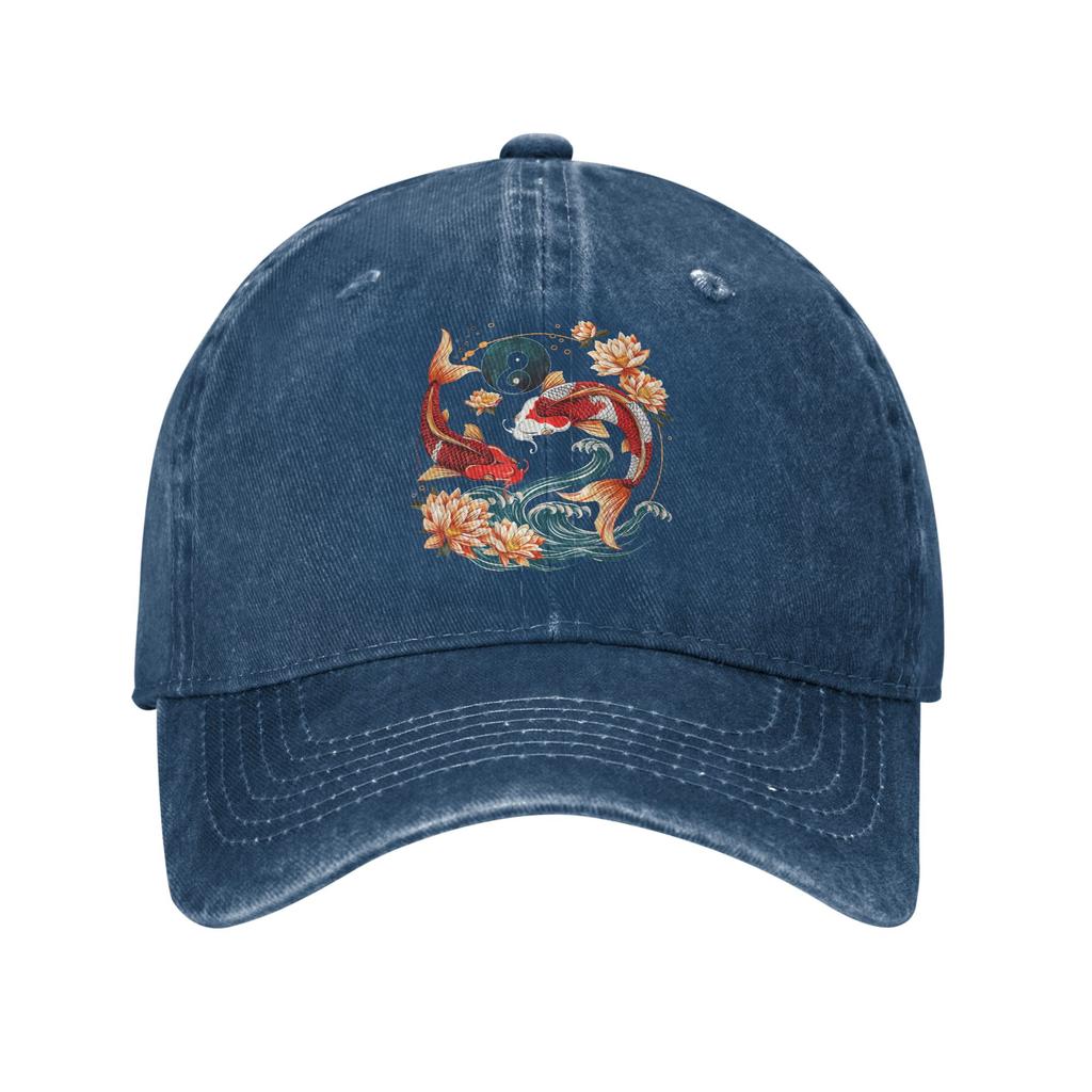 Japanese Koi Fish Lotus Flowers Baseball Caps Vintage Distressed Cotton Sun Cap Unisex Outdoor Workouts Adjustable Fit Hats Cap