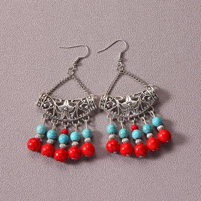 Богемные серьги с кисточками из бирюзы - Этнический ретро тибетский подвесной стиль
