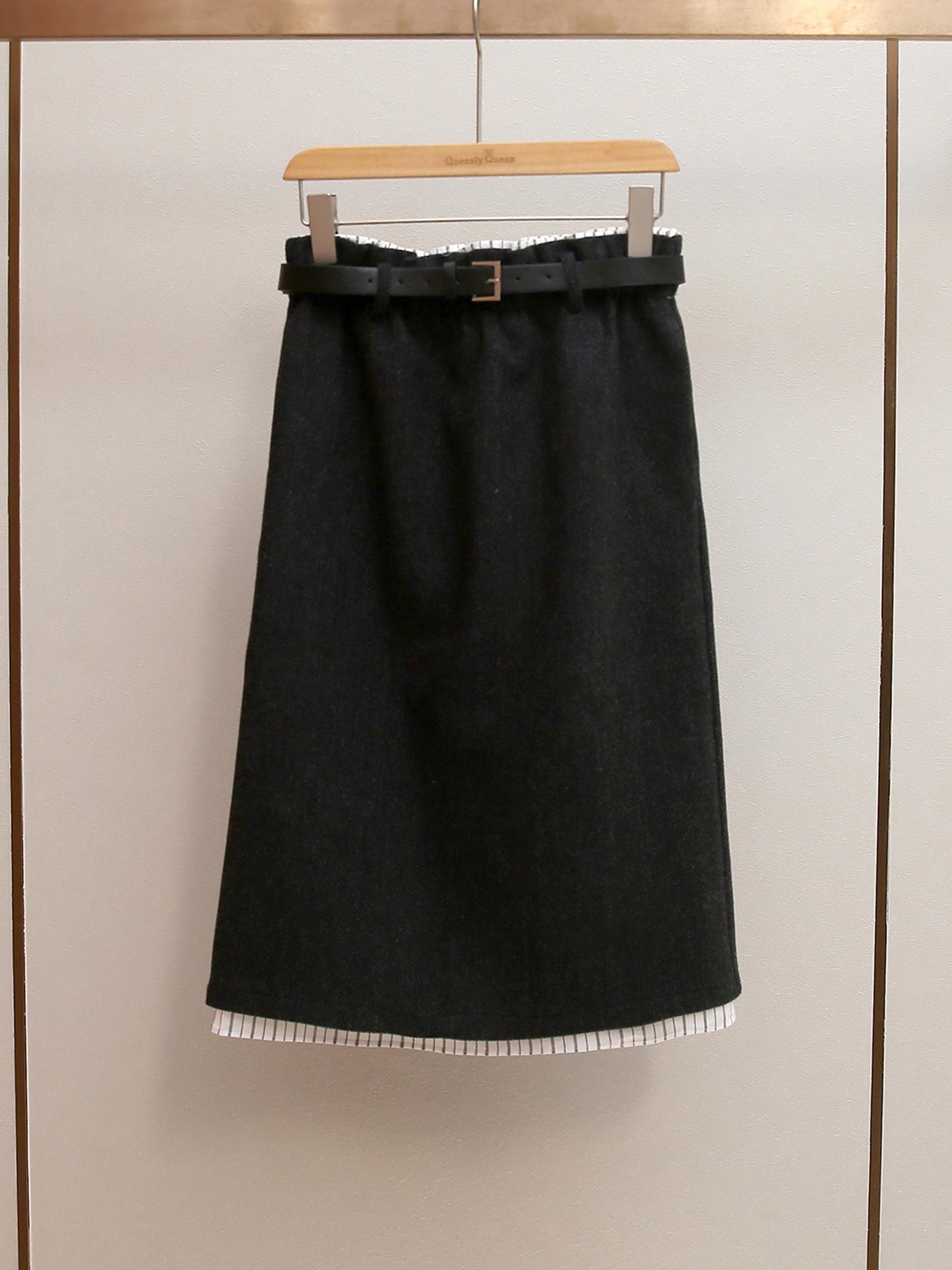 High-End Women s Retro Woolen Patchwork Slit Midi Skirt - New Autumn/Winter Arrival Large темно-серого