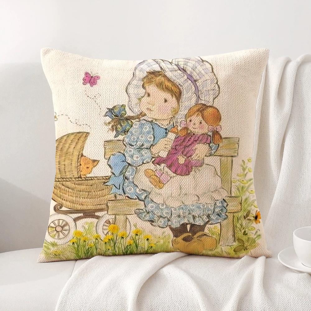 Kunst Sarah Kay Swing Girl Kussenhoes Zomerse Koelte Linnen Stof Dubbelzijdige Bedrukking Kussensloop Bank Huisdecoratie Cadeau