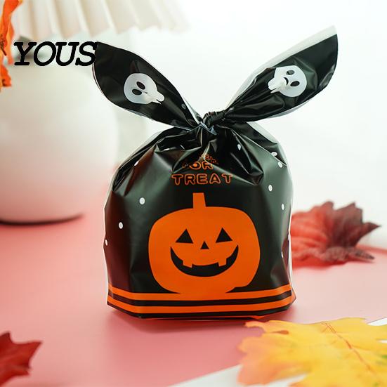 Small Candy Containers for Halloween Party 48 Pcs Bags, Kids Trick or Treat Goodie Cute Rabbit Cartoon Goody Bags Holiday Ear Plastic Gift Cookie,