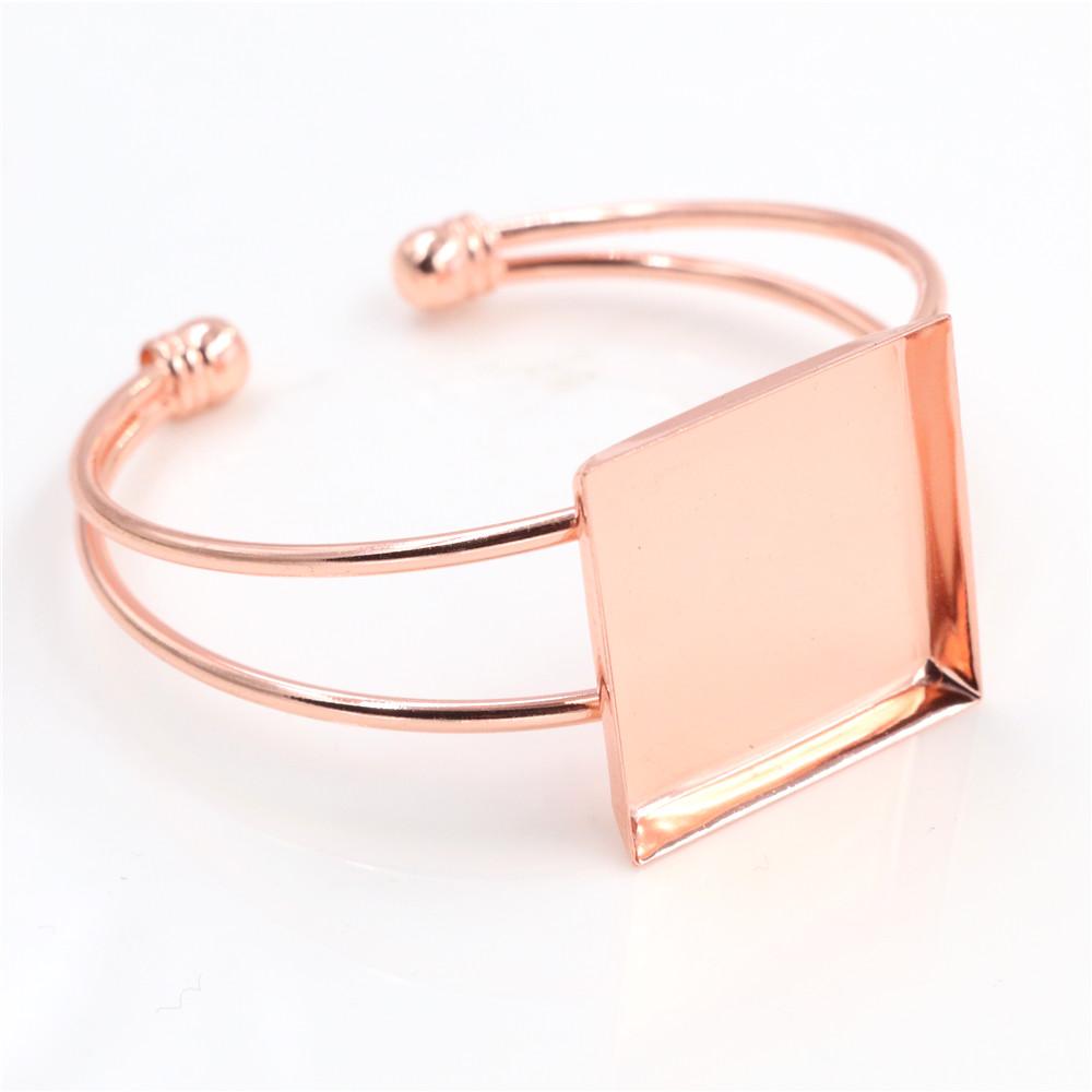

High Quality 25mm Silver Plated Bronze 4 Colors Square Bangle Base Bracelet Blank Findings Tray Bezel Setting Cabochon Cameo розового золота