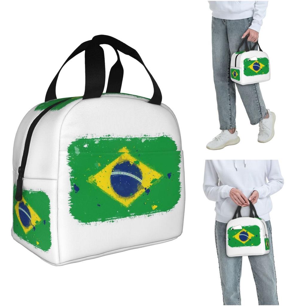 Brazil Flag Insulated Lunch Bag for Women Children Portable Food Boxes Thermal Lunch Box Tote