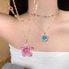 Flower Pendant Layered Necklace Gold Plated Colorful Crystal Chain Choker Y2K Aesthetic Jewelry For Women