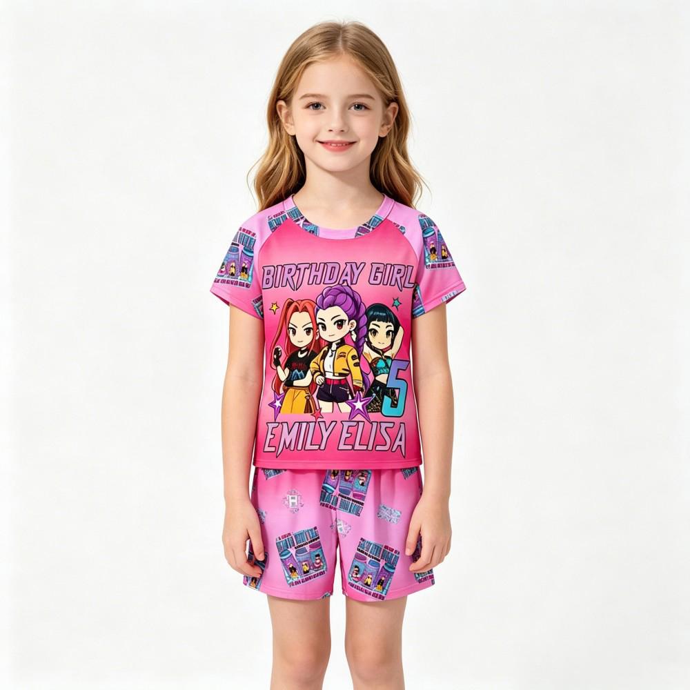 Cute Kpop Print Kids Homewear Set 2Pcs Short Sleeve Nightwear Sleepwear Pajamas for Children 3-14Y Pijamas Girls Birthday Gift