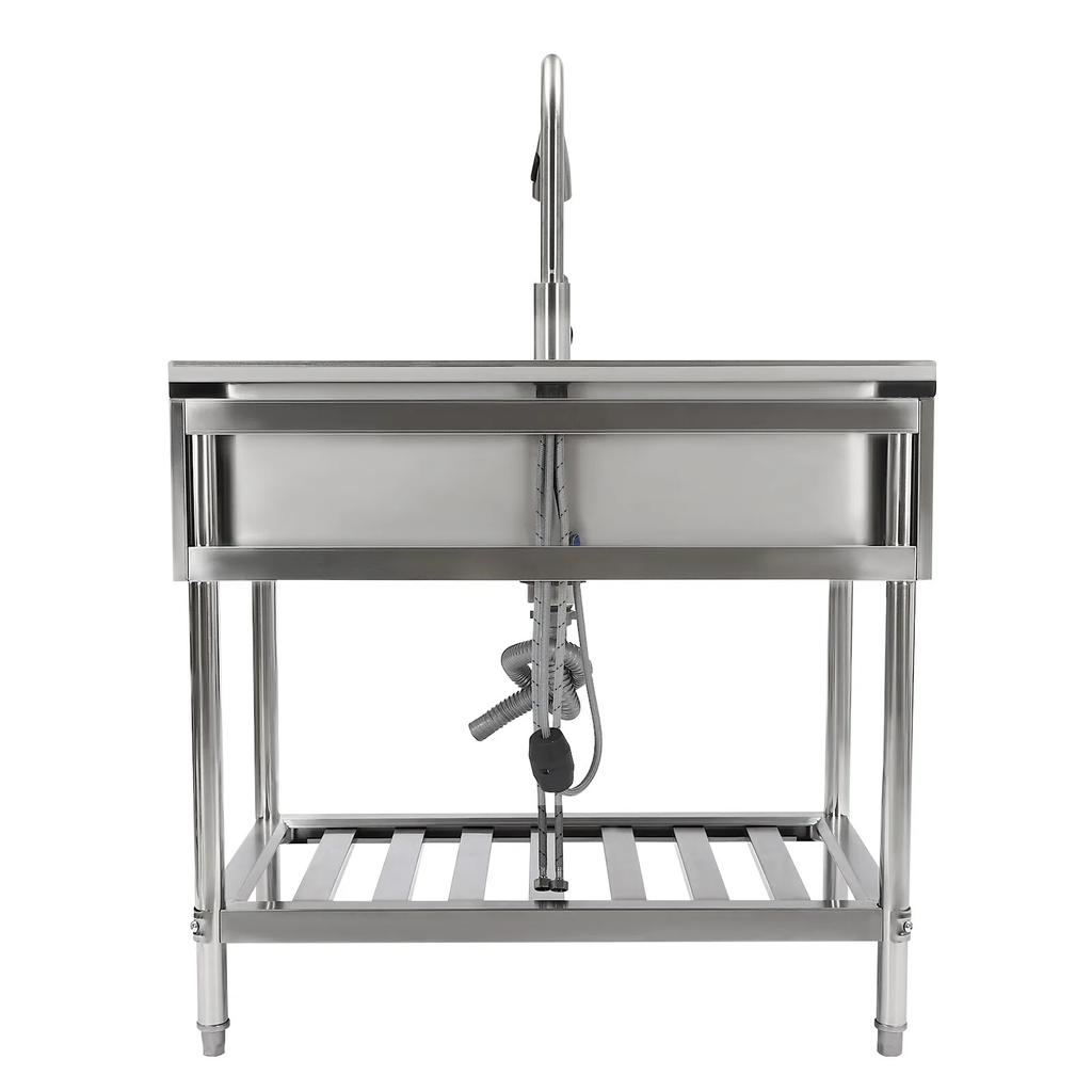 Stainless Steel Kitchen Utility Sink Single Bowl with Faucet Commercial Grade Silver 35.8x23.2 Inch