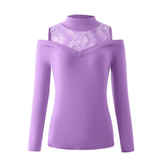 Trendy dámský svetr s krajkovým patchworkovým tričkem s dlouhým rukávem