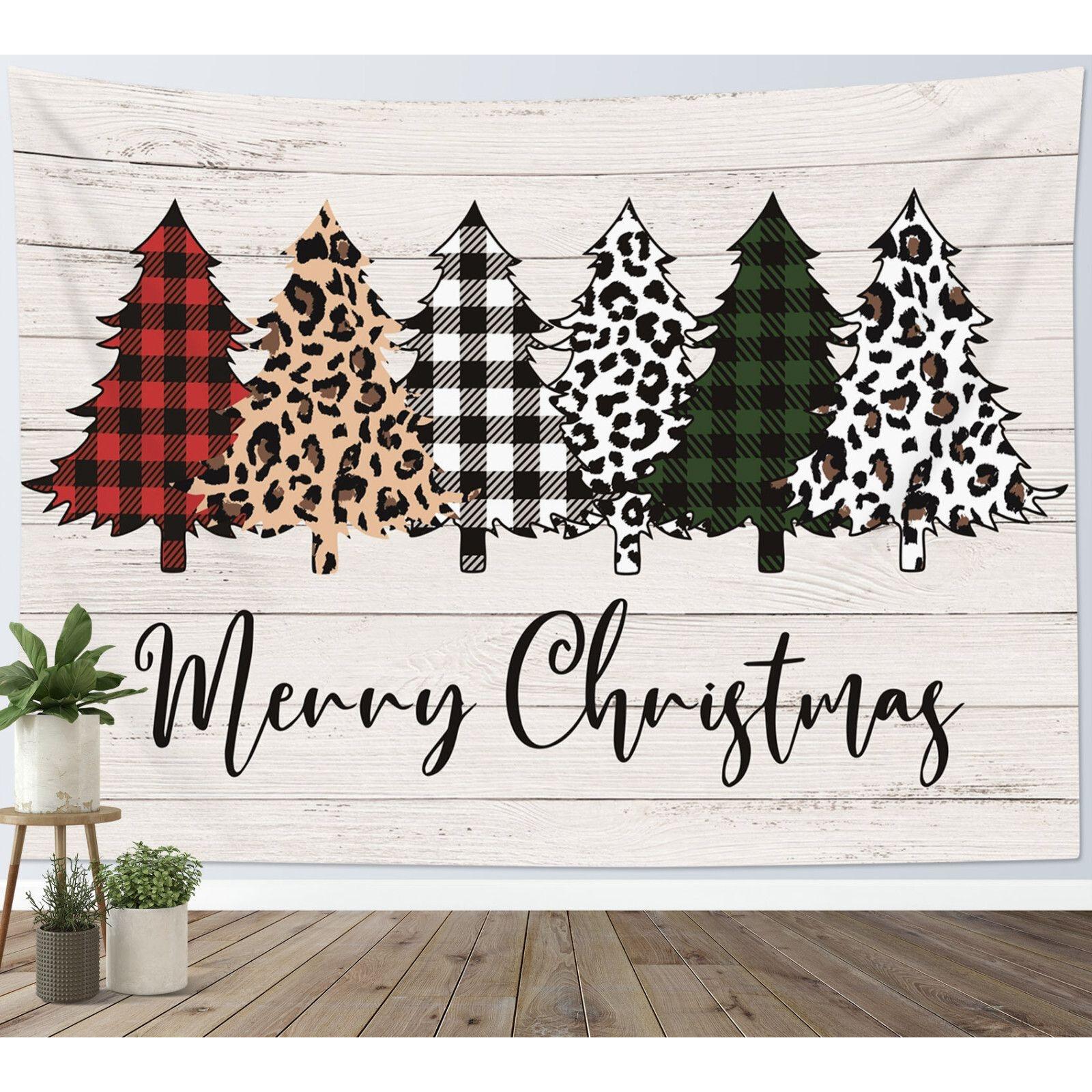 Tapestry Christmas tree plaid checkered 75x100