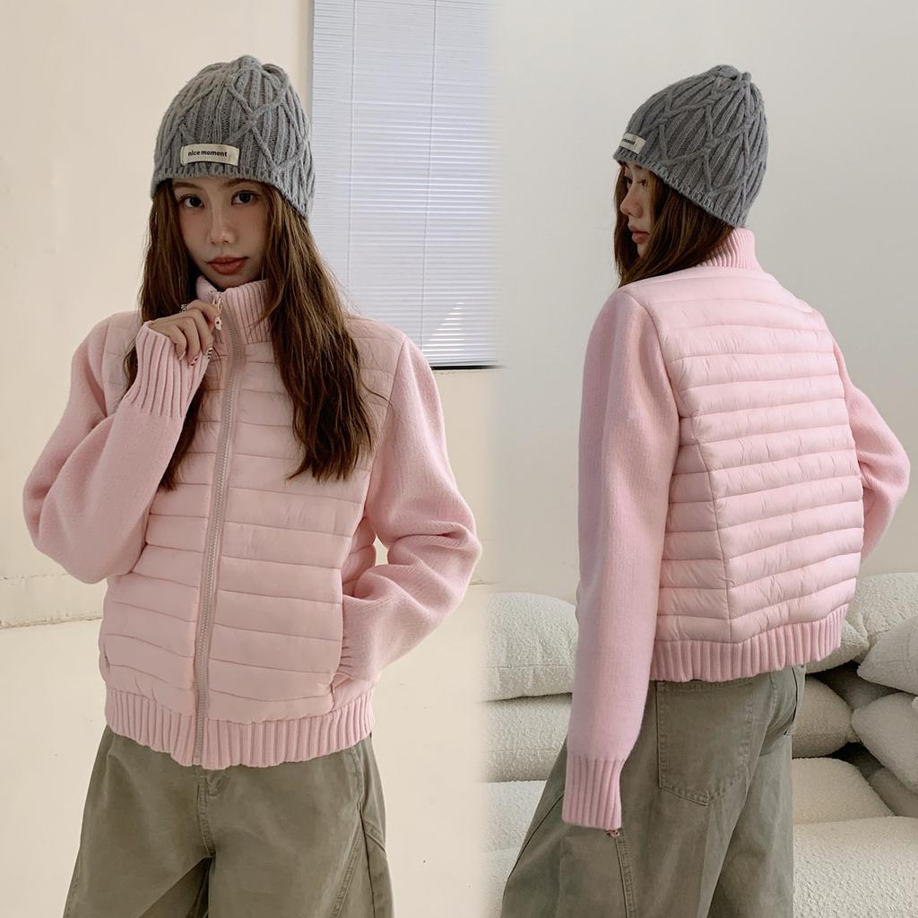 Knitted stand-up collar padded clothes women's light and thin warm padded jackets winter new small slim and thin padded clothes women's clothing