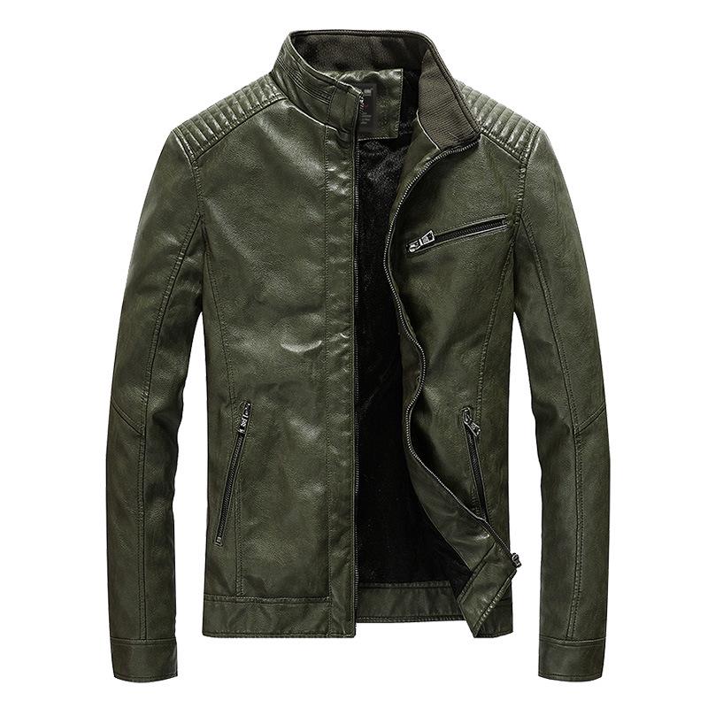 Men's Autumn and Winter New PU Leather Men's Jacket Washed and Velvet Motorcycle Leather Jacket