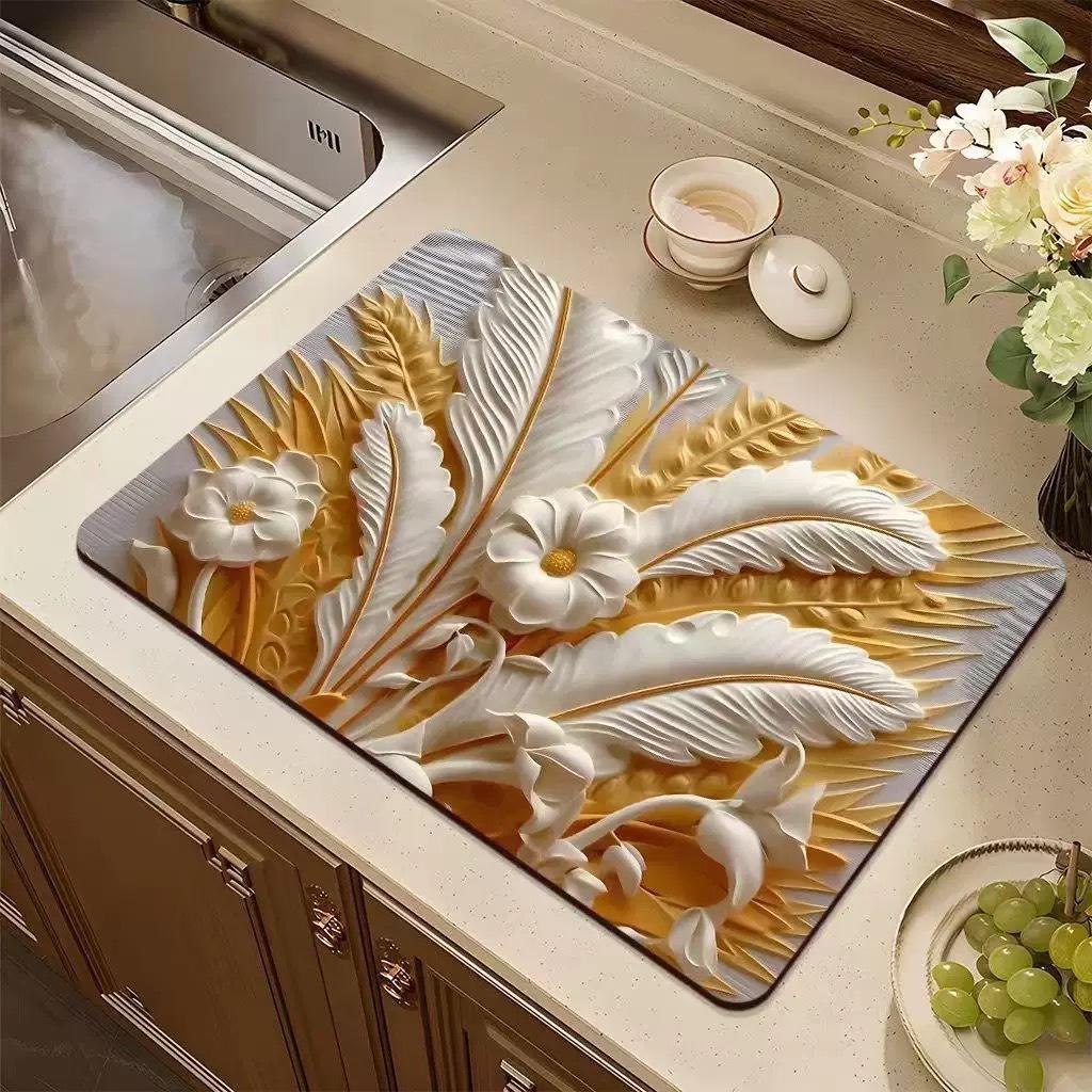 3D Diatom Kitchen Draining Mat - Quick Dry, Non-Slip, Waterproof, Heat-Resistant Countertop Mat