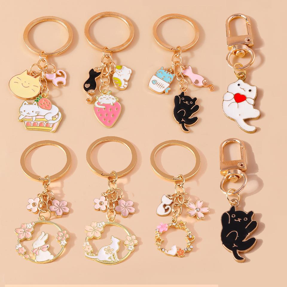 Aihua Cute Enamel Puppy Cats Keychain for Women Girls BFF Bestfriends Handbag Pendant Birthday Jewelry Gifts