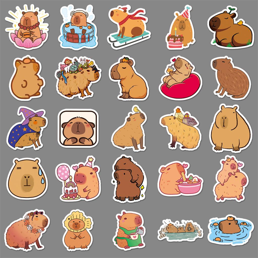 50 Capybara Cartoon Stickers Cute Animal Kapibala Decorative Mobile Phone Case Can Be Glued and Small Mochi Stickers