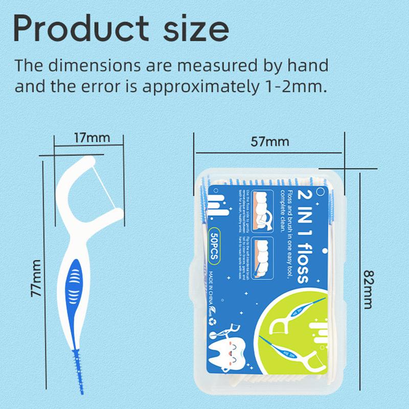 

50pc 2In1 Multifunctional Dental Floss Stick High Elasticity Dental Floss Comfortable Soft Silicone Interdental Brush Oral Care