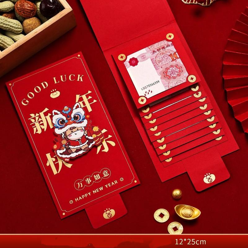 2026 New Year'S Red Envelope Best Good Luck In Year Of The Horse Creative Durable Pulling Red Envelopes 6/10 Slots 1Pcs