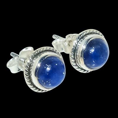 Doğal Lapis Lazuli Değerli Taş 925 Katı Gümüş Hediye Küpe Z4M68
