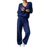 Women's Off-Shoulder Long Sleeve Cutout Knit Two-Piece Set Color Casual Outfit
