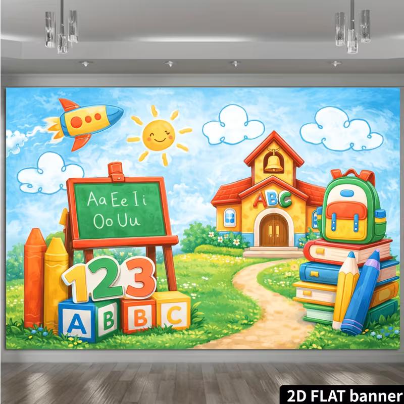 2D Cute Learning Theme Kids Backdrop Photography Background