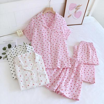 Conjunto de Pijama de Algodón para Mujer - Manga Corta y Shorts, Pantalones Largos, 3 Piezas, Ropa de Casa Casual para Primavera y Otoño.