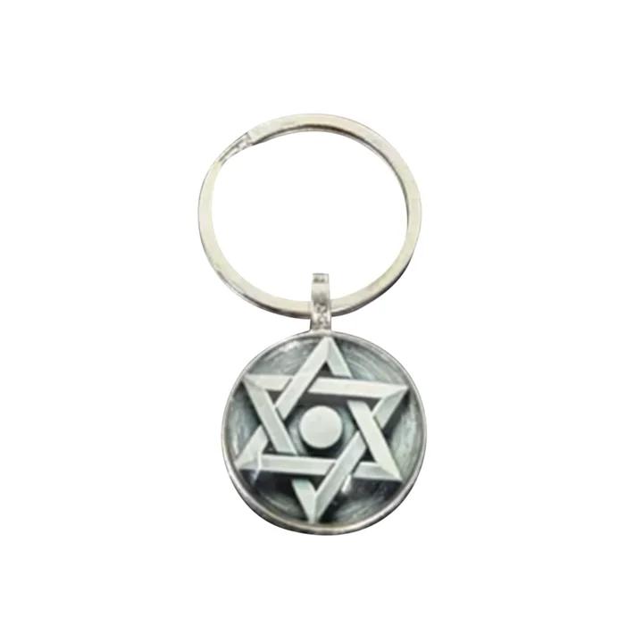 Unique Retro Mysterious Hexagonal Striped Design Round Glass Alloy Keychain Pendant Creative Accessory One Size серебряный