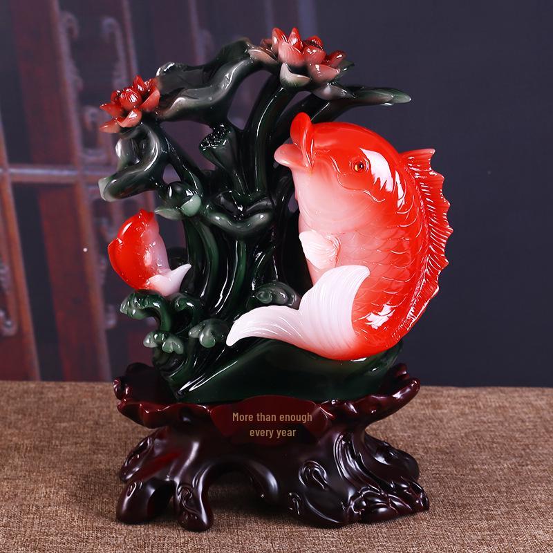 Yearly Abundance Koi Fish Ornament: Chinese Style Auspicious Home Decor for Living Room
