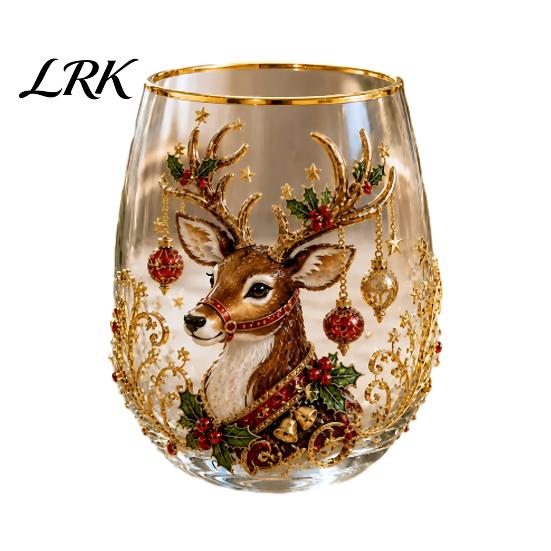 Bicchiere Decorativo Invernale 330ML Tazza d'Acqua Natalizia, Motivo Ghirlanda/Babbo Natale/Alce/Calze/Pupazzo di Neve Bicchiere Decorativo Festivo con Tema Vino, Caffè,