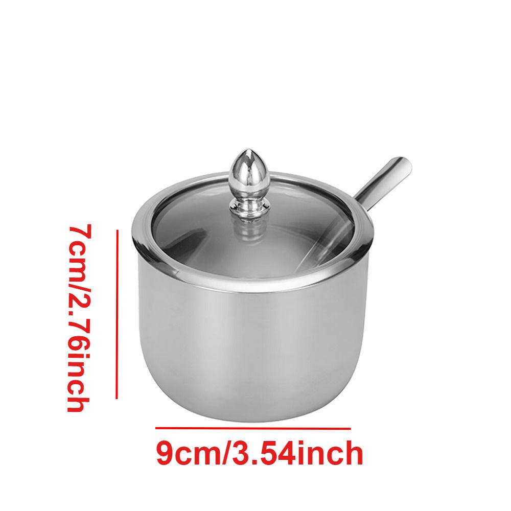

Stainless Steel Seasoning Jar Set with Glass Lid Spoons Kitchen Condiment Pots for Serving Sugar Pepper Salt Spice Kruidenpotjes