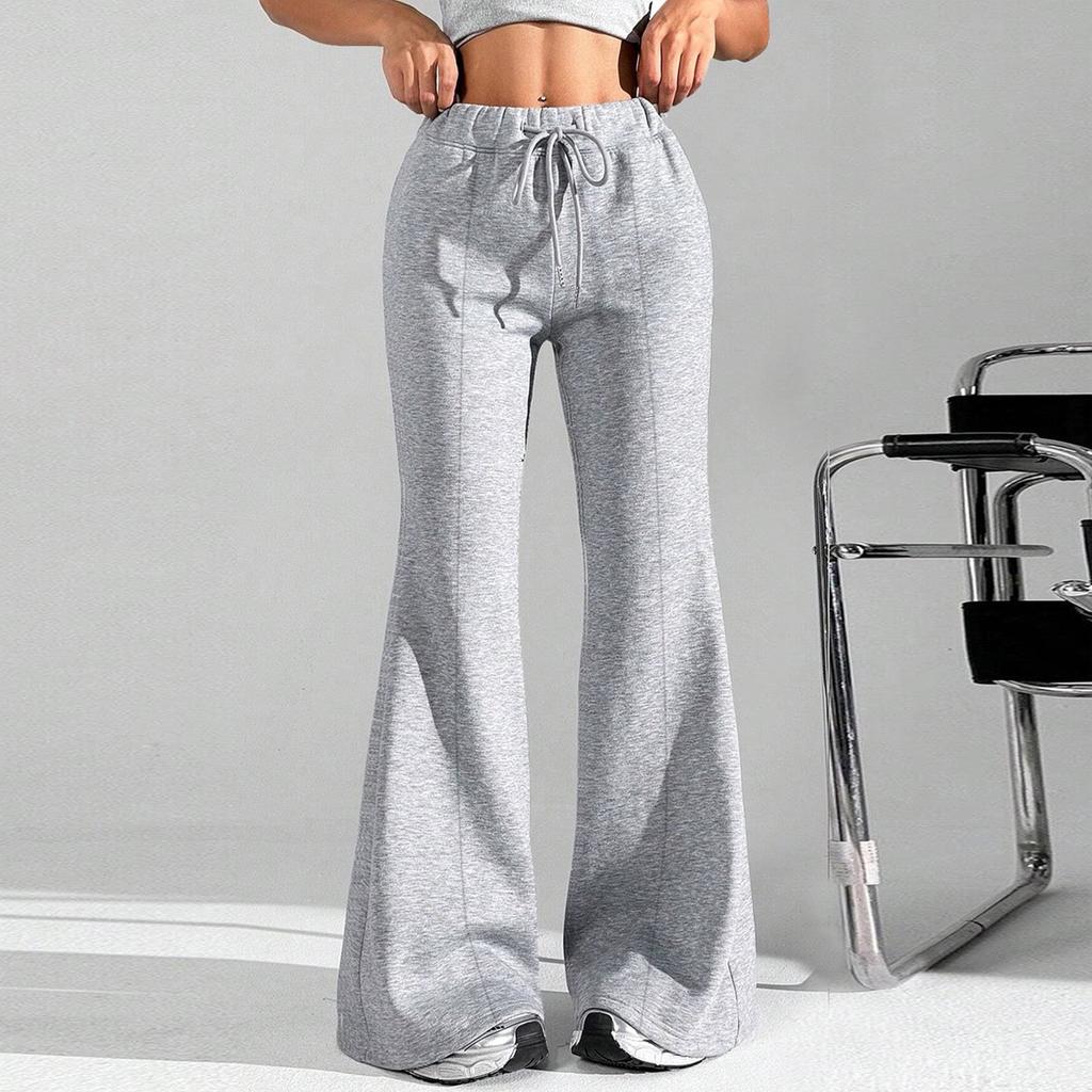 Dámské módní volné kalhoty cargo s pevnou barvou a stahovací šňůrkou v pase, ležérní zvony