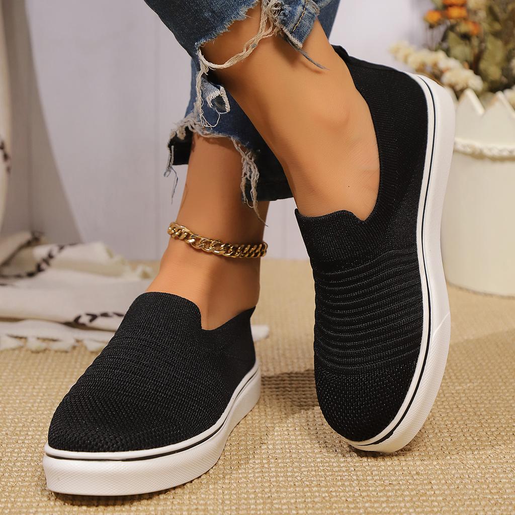 Fashion Women's Summer Breathable Knitted Sneakers Slip On Lightweight Walking Shoes Woman Soft Comfort Low Top Casual Shoes Plus Size
