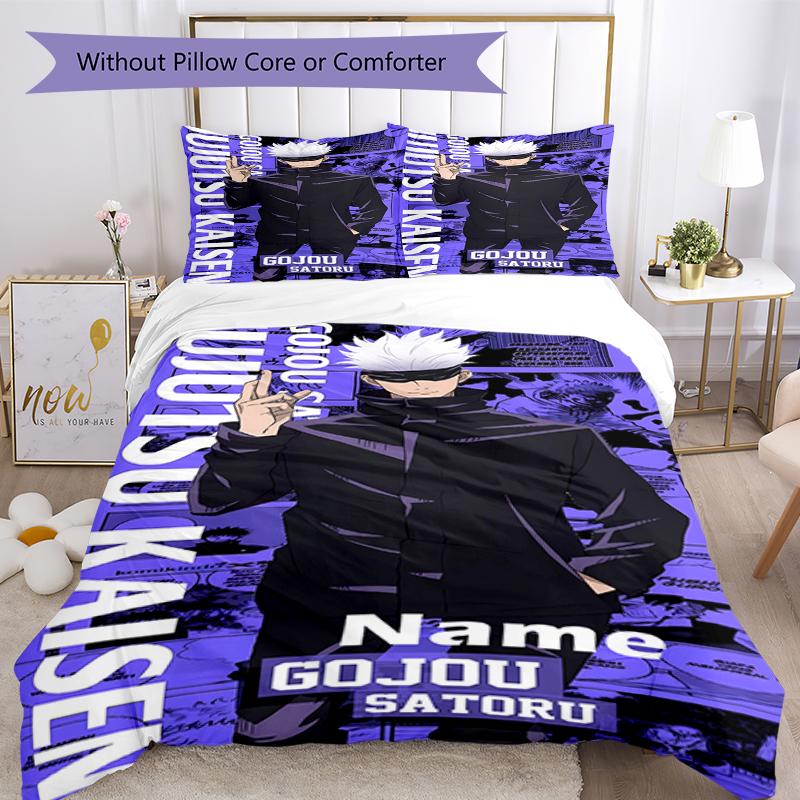 3pcs Custom Name Jujutsu Kaisen Bedding Set Duvet Cover Closure Includes 1 Duvet Cover & 2 Pillowcases, Soft and Comfortable for All Seasons.
