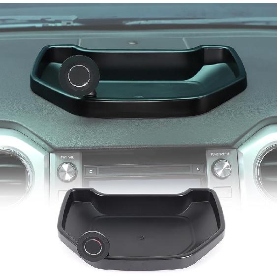 LLKUANG Black ABS Car Center Console Dash Table Storage Tray Fit for Toyota Tundra 2014-2021 Instrument Organizer 360° Rotating Phone Holder Cradle
