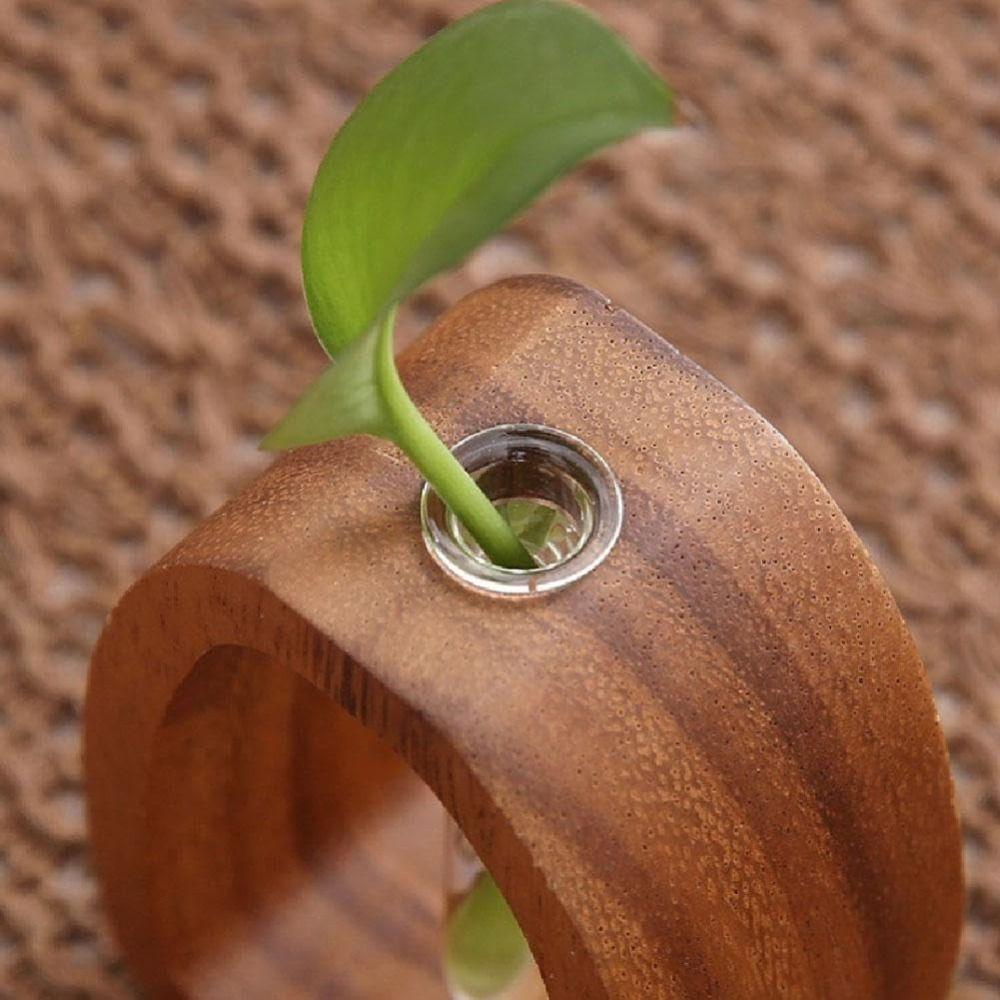 Test Tube Shape Solid Wood Flower Vase Vase Ornaments Wooden Stand Hydroponic Flower Vessel Clear Glass Vase