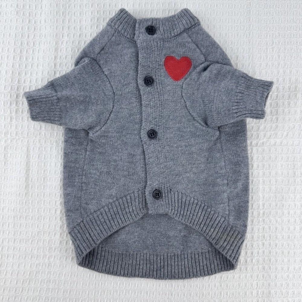 Heart Print Pet Cardigan Romantic Pet Knitted Coat Comfortable Spring Cat Clothes  Outdoor Walking