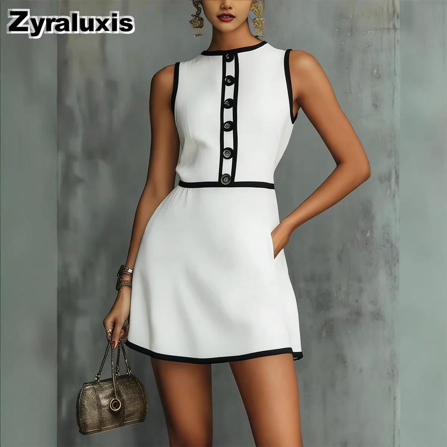 Fashion New Printed Dress Round Neck Sleeveless Bodycon Chic Dress