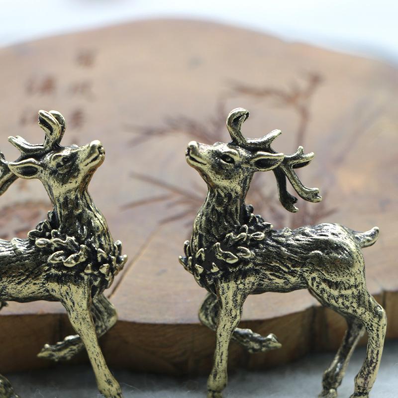 2Pcs Pure Copper Deer Sculpture Ornaments  Brass Miniature Figurines Lucky Craft