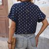 Fashion Short Sleeve V Neck Women Rhomb Printed Shirt Blouse Top