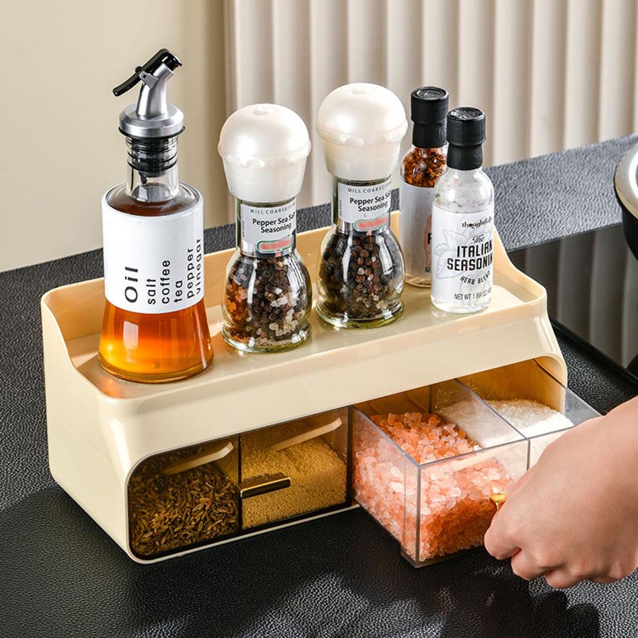 Double-layer Spice Box, Desktop Moisture-proof Seasoning Bottles with Lids, Multi-compartment Condiment Seasoning Jars