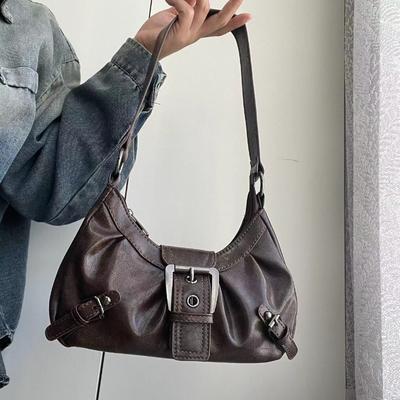 Spring  Maillard Style Retro Style Small Bag Spicy Girl  Wasteland Style Vintage Leather Shoulder Armpit Bag