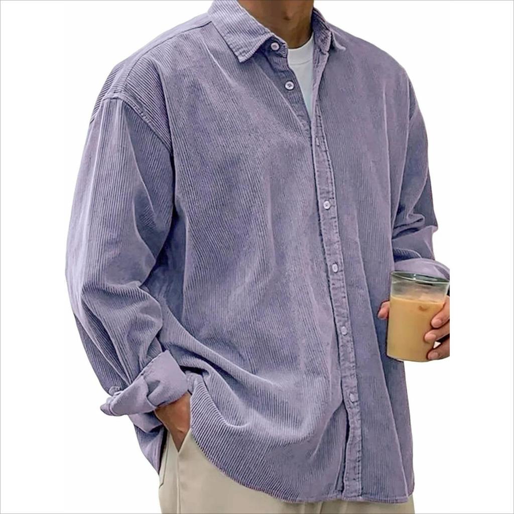 Herren Lässiges Lockeres Einfarbiges Cordhemd mit Revers