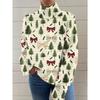 Womens Christmas Print High Neck Sweater Loose Fit Casual Long Sleeve Top