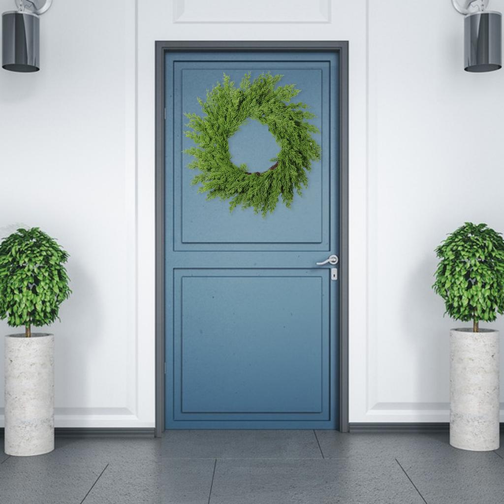 19.7 Inch Pine Wreath for Front Door PE Rattan Artificial Xmas Wreath for Wall Window Porch Indoor Outdoor Decor Green Wreath