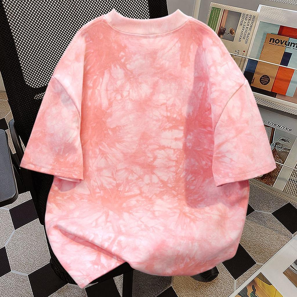 Cartoon Tie-dye Summer Short Sleeve T Shirts Female Loose O Neck All Match Casual Tee Tops Women 2026