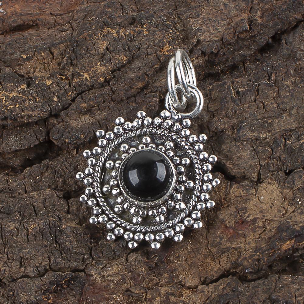 Schwarzer Onyx 925 Sterlingsilber Anhänger, Handgefertigter Edelstein Schmuckanhänger für den Memorial Day