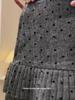 Plus Size A-line Polka Dot Wool Pleated Skirt - High Waist, Slimming, Spring/Autumn Wear