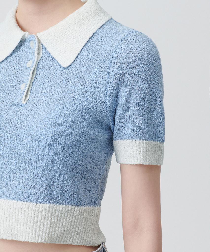 MUSINSA STANDARD WOMAN Women'S Boucle Knitted Polo Shirt [Sky Blue]