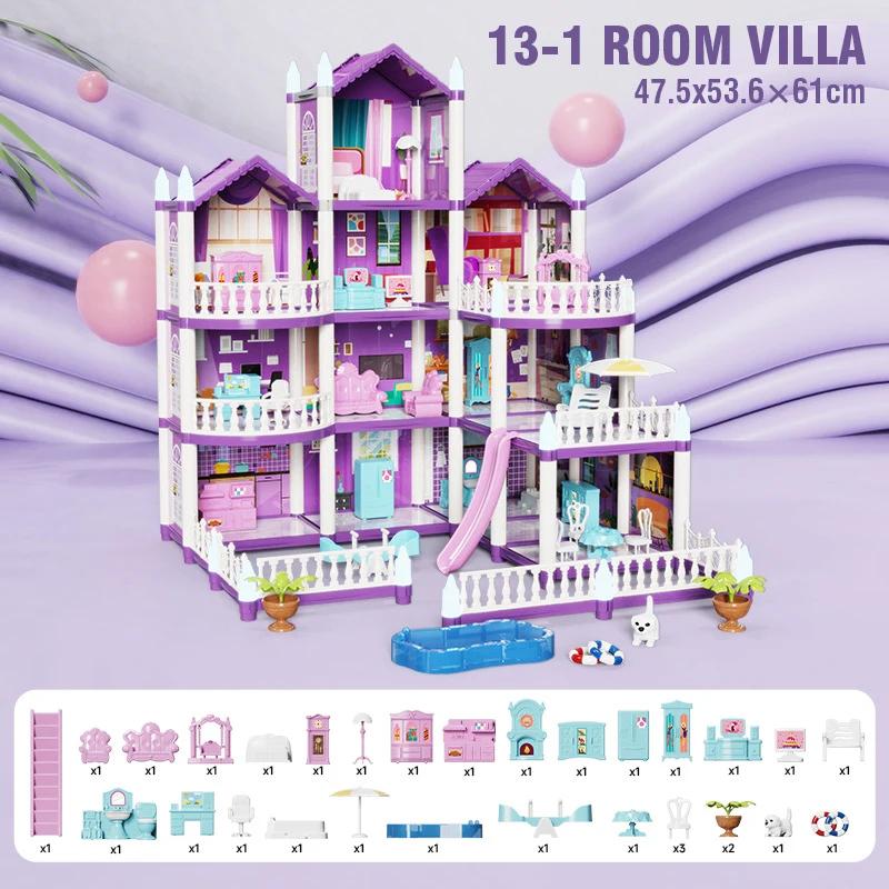 Diy Large Villa Doll House Set Play House Assemble Simulation Furniture Bedroom Kitchen Kids Educational Toys Girl Boys Gifts