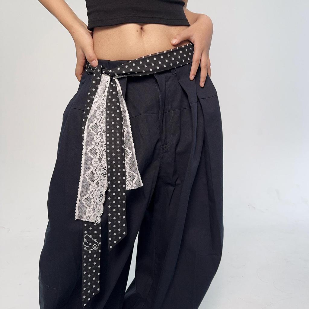 Retro Damstil Prickig Sidenscarf Bälte med Spets Midjekorsett - Perfekt till Jeans eller Kjola