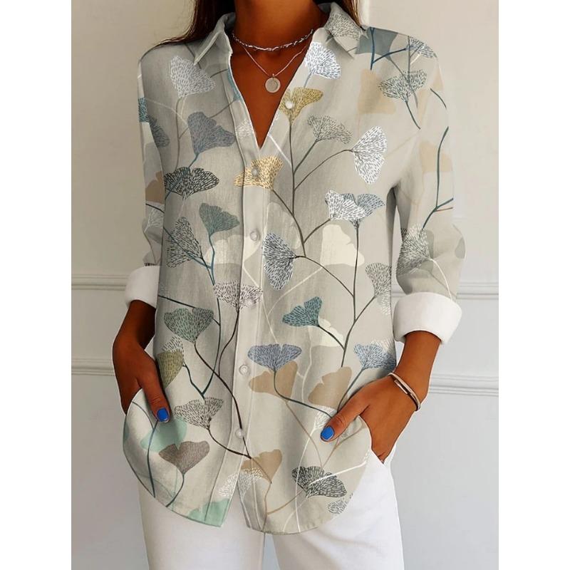 Fashionable Women's Floral Print Long-Sleeve Shirt Loose Fit Comfortable Breathable Long-Sleeve Shirt Casual Everyday Shirt