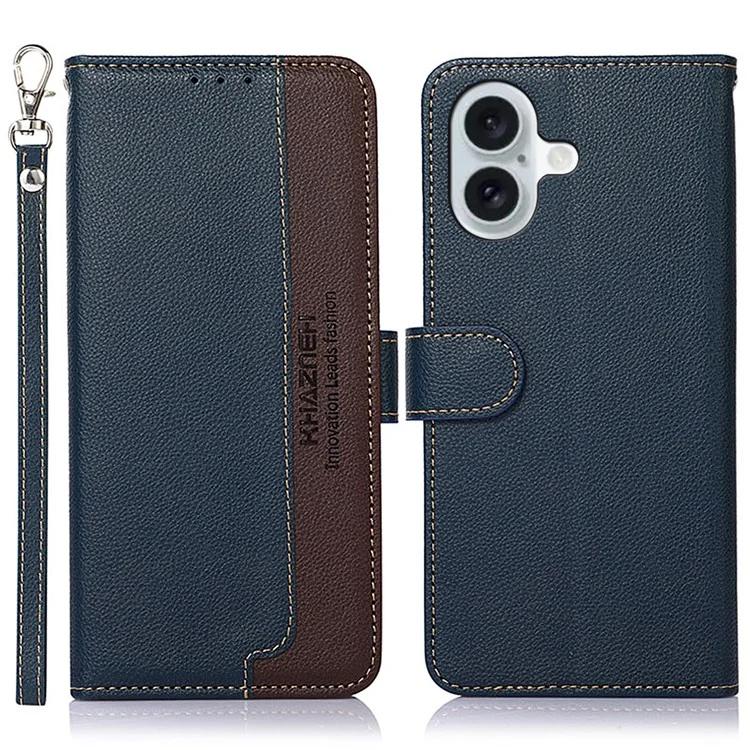

For iPhone 16 Case RFID Blocking Wallet Leather Folio Flip Phone Cover - Blue