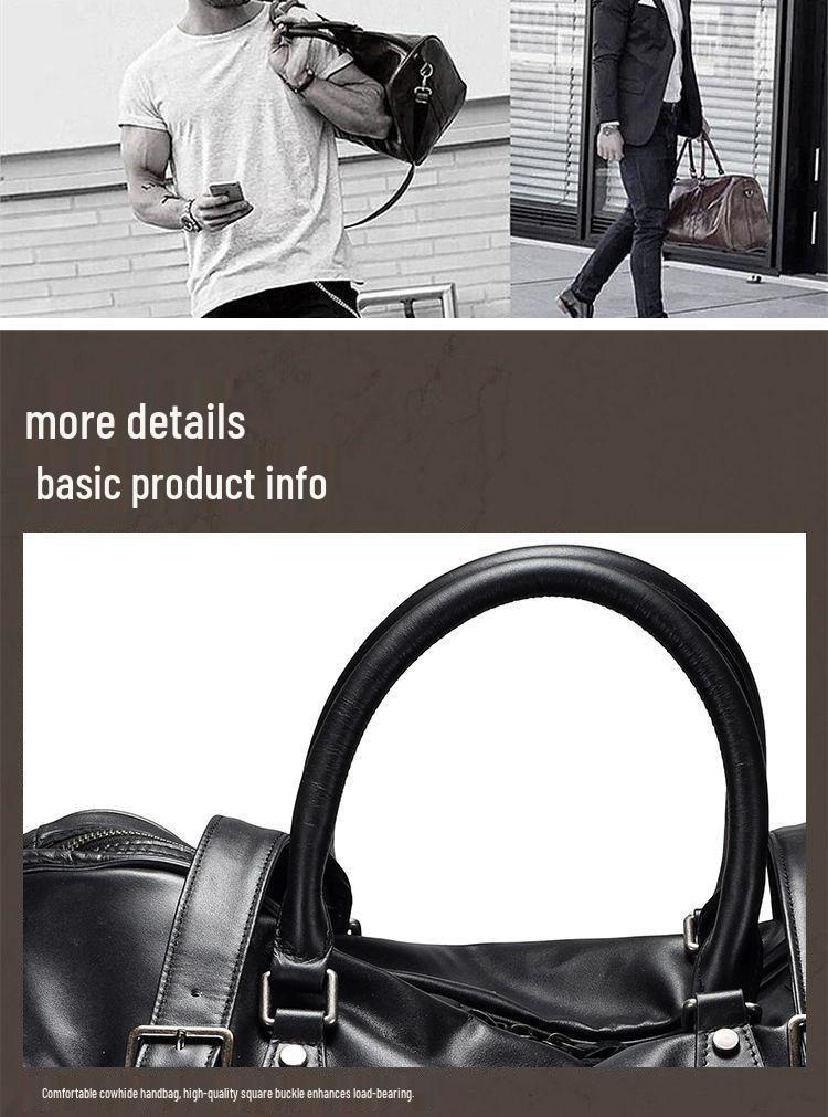 Men's Genuine Leather Multi-Functional Travel and Gym Bag - Large Capacity Cowhide Luggage Bag